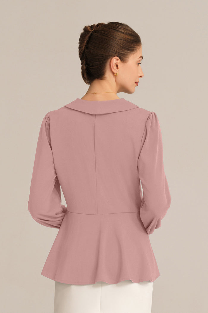 Grace Karin Long Lantern Sleeve Work Formal Top - Pink