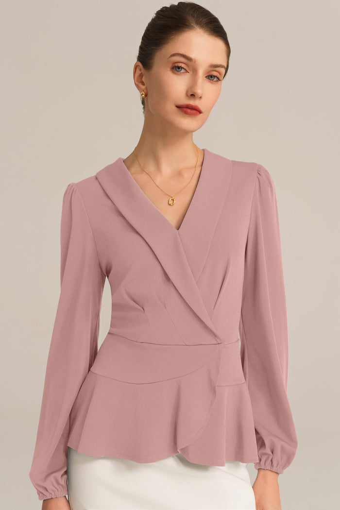 grace karin Long Lantern Sleeve Work Formal Top - Pink