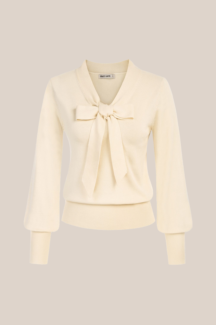 Grace Karin Loose Fit Bow-Knot Decorated Sweater - Apricot