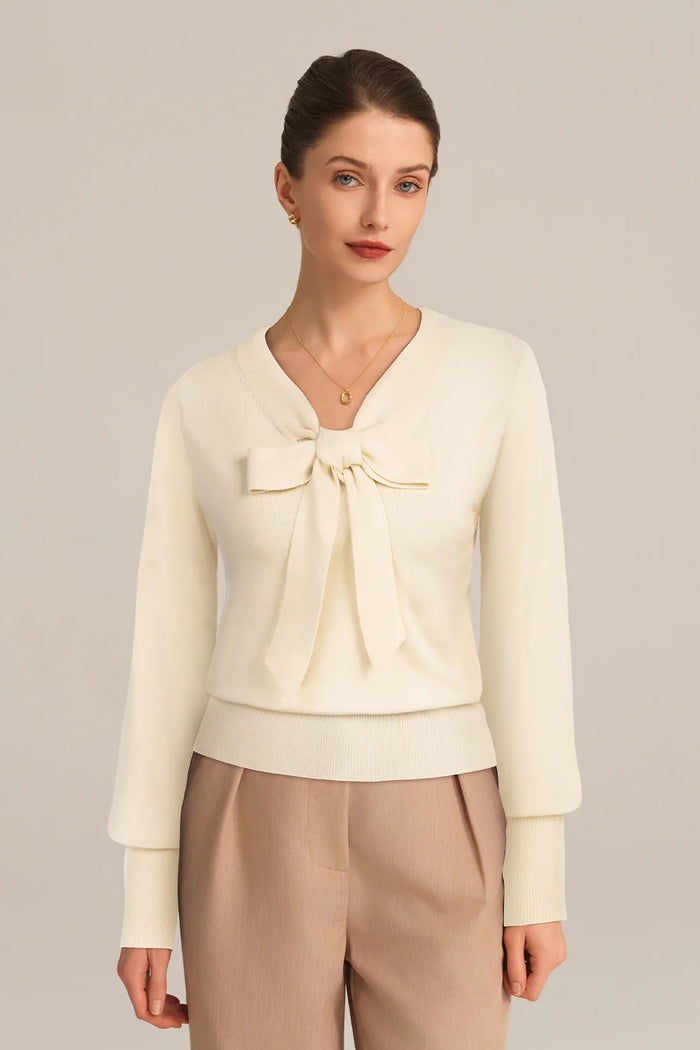 grace karin Loose Fit Bow-Knot Decorated Sweater - Apricot