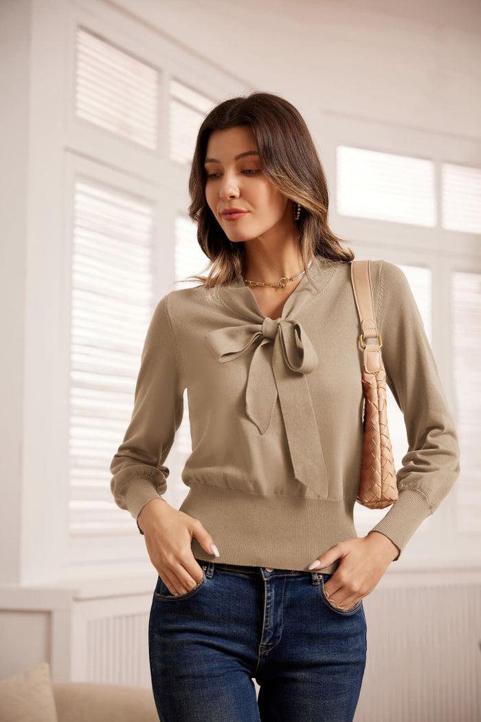 Grace Karin Loose Fit Bow-Knot Decorated Sweater - Brown