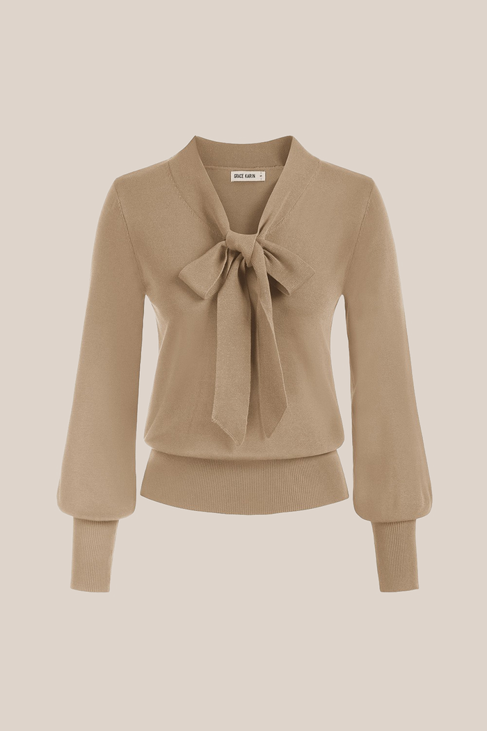 grace karin Loose Fit Bow-Knot Decorated Sweater - Brown