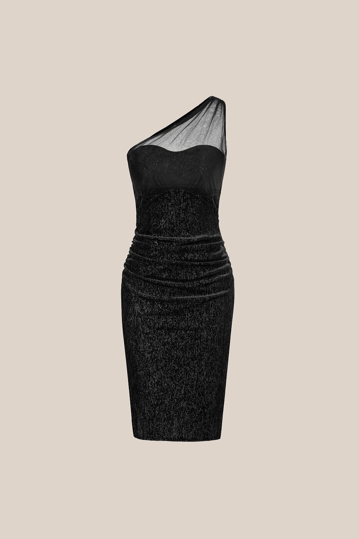 Grace Karin Mesh Patchwork One-Shoulder Back Slit Bodycon Party Dress - Black