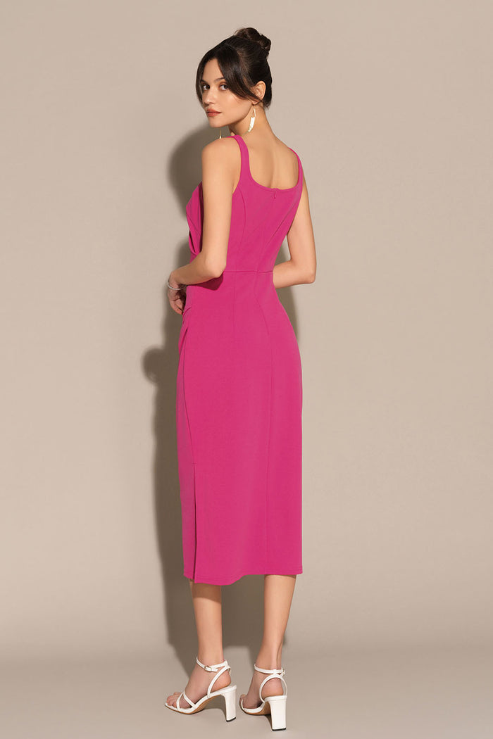 Grace Karin Mid-Claf Side Slit OL Sleeveless U-Neck Ruched Bodycon Dress - Pink
