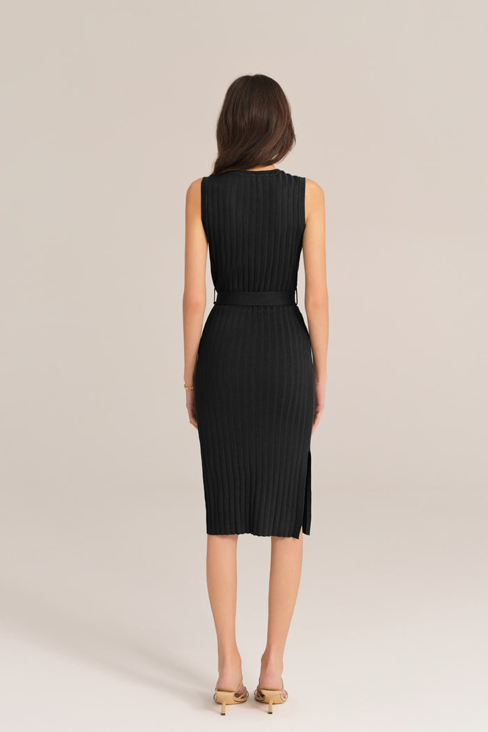 Grace Karin Notched Neck Sleeveless Hips-Wrapped Knitted Dress - Black