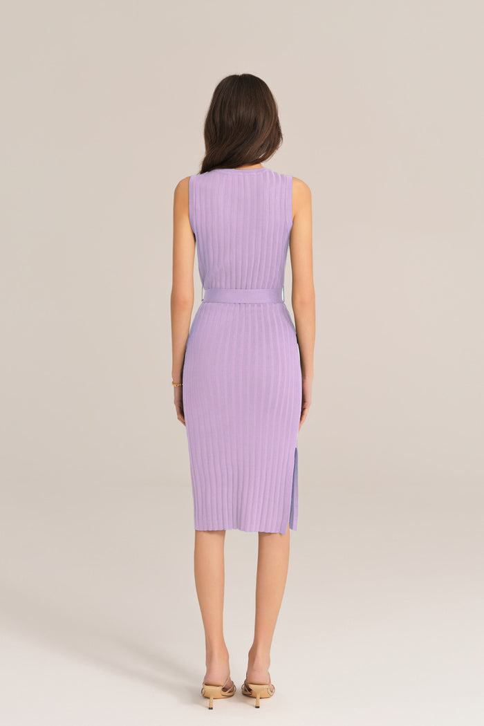 Grace Karin Notched Neck Sleeveless Hips-Wrapped Knitted Dress - Purple