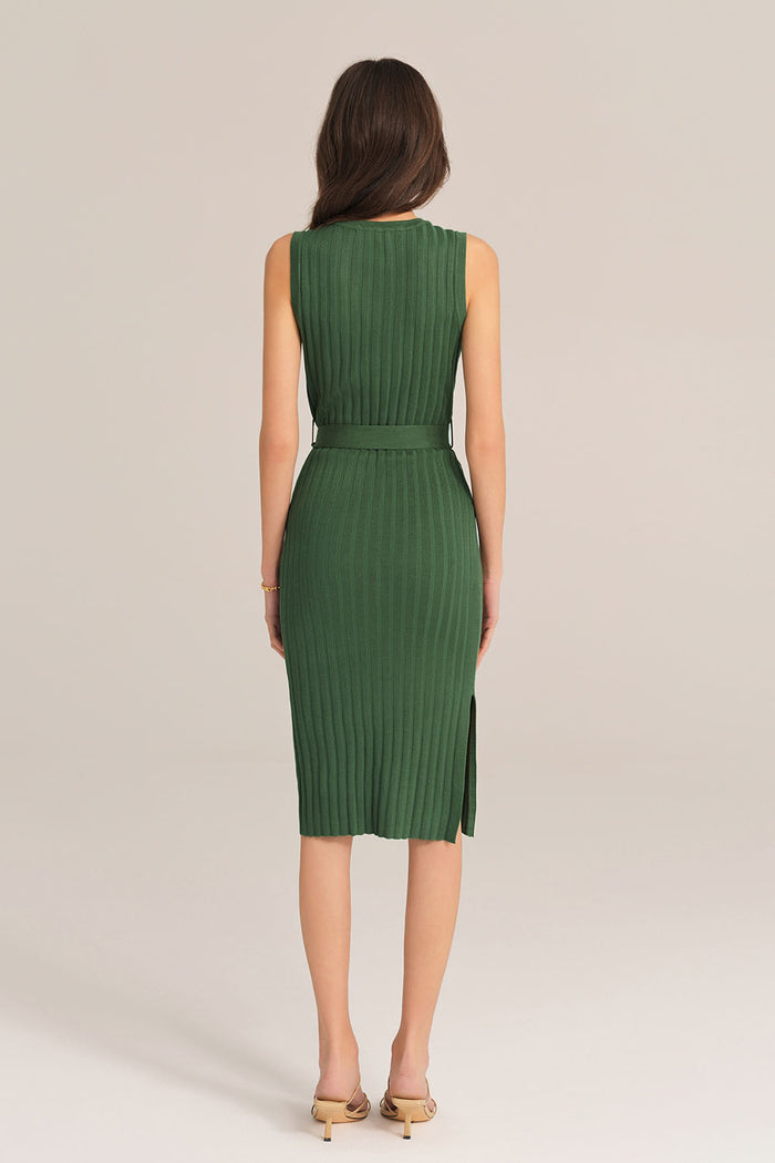 Grace Karin Notched Neck Sleeveless Hips-Wrapped Knitted Dress - Green