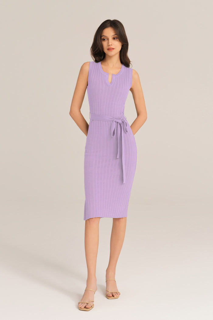 Grace Karin Notched Neck Sleeveless Hips-Wrapped Knitted Dress - Purple