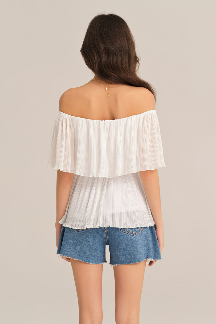 Grace Karin Off Shoulder Elastic Waist Pullover Tops - White