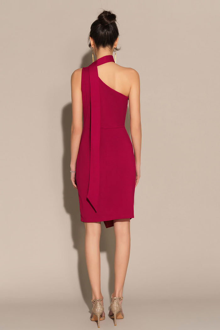 Grace Karin One-Shoulder Wrap Hem Ruched Bodycon Party Dress - Red