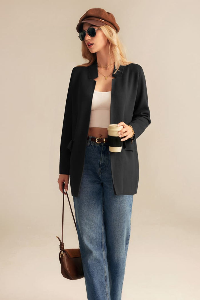 Grace Karin Open Front Notch Collar Long Sleeve Knit Cardigan Coat