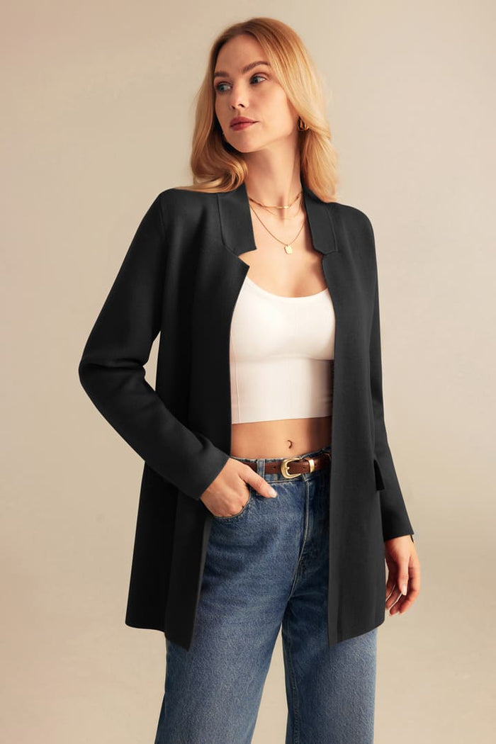 grace karin Open Front Notch Collar Long Sleeve Knit Cardigan Coat