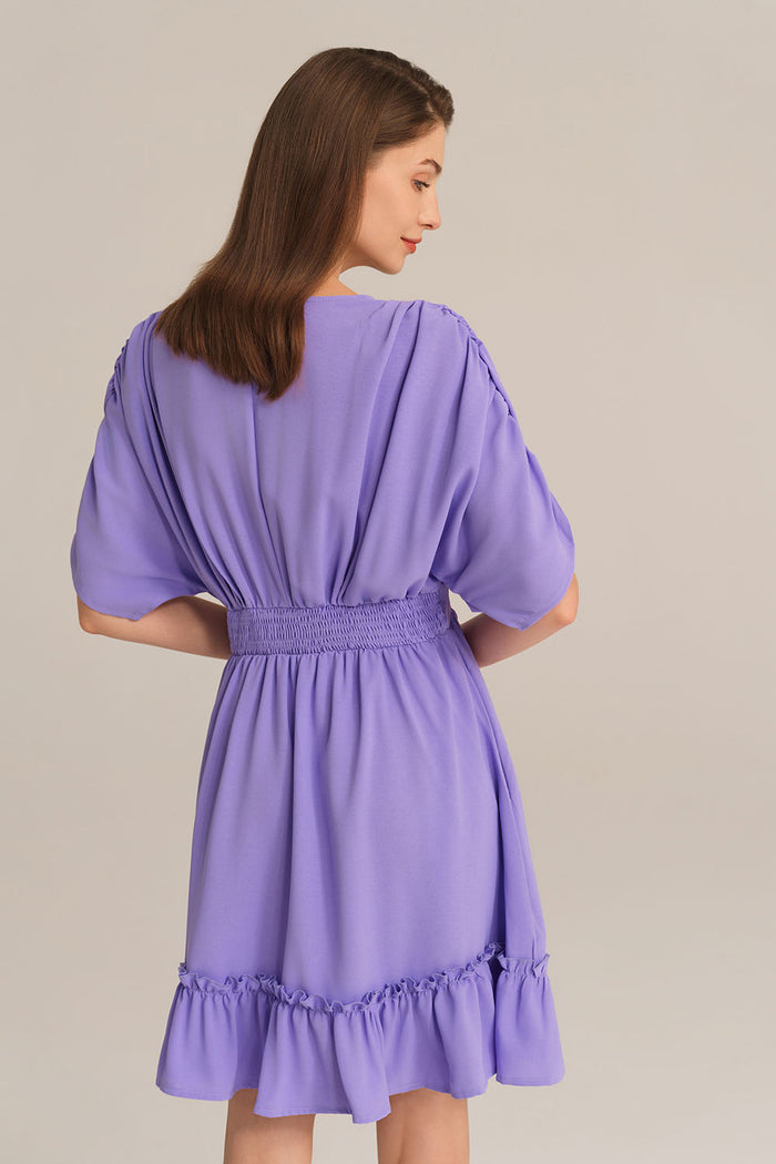 Grace Karin Plunging V-Neck Short Batwing Sleeve Flared A-Line Dress - Purple