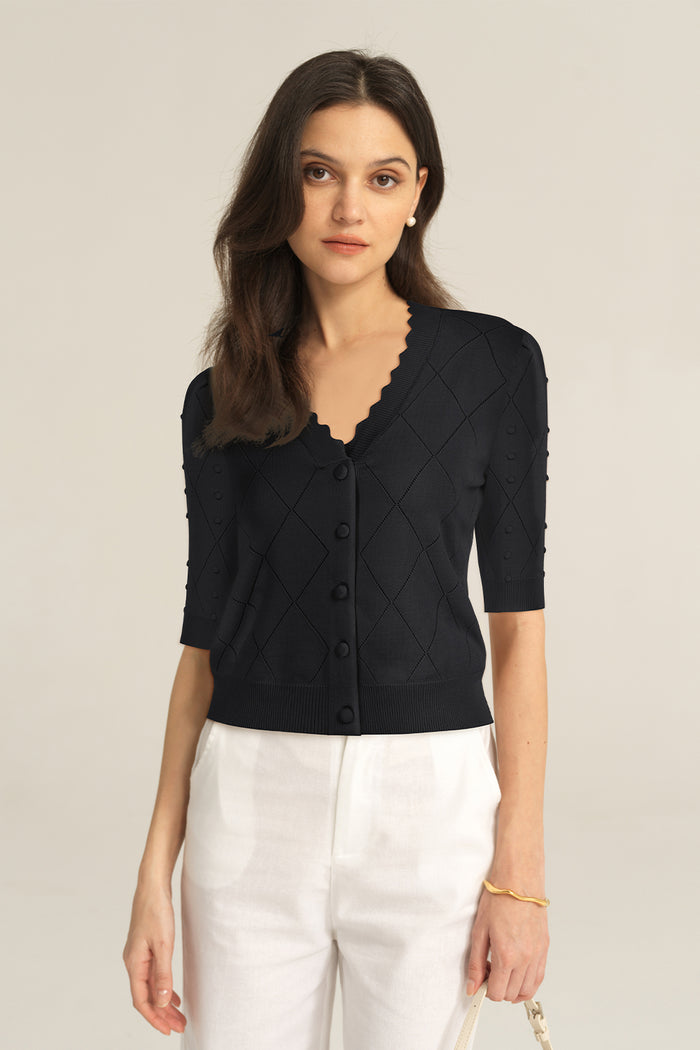 Grace Karin Ribbed Cuff Cardigan Button-up Knitwear - Black