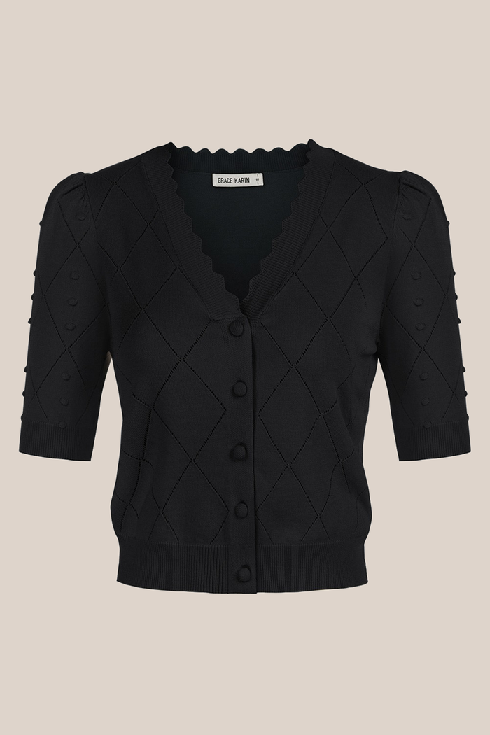 Grace Karin Ribbed Cuff Cardigan Button-up Knitwear - Black