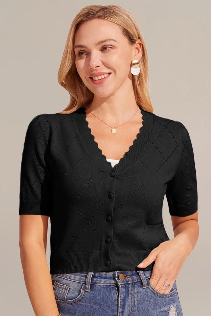 grace karin Ribbed Cuff Cardigan Button-up Knitwear - Black