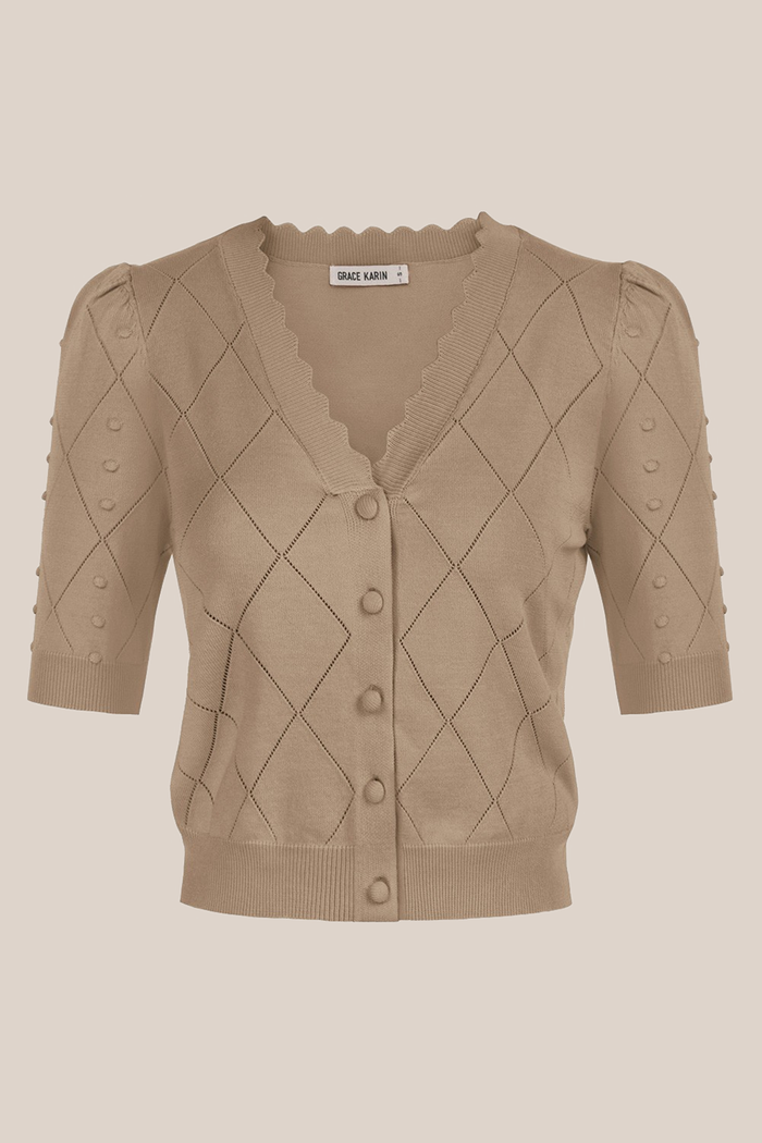 Grace Karin Ribbed Cuff Cardigan Button-up Knitwear - Brown