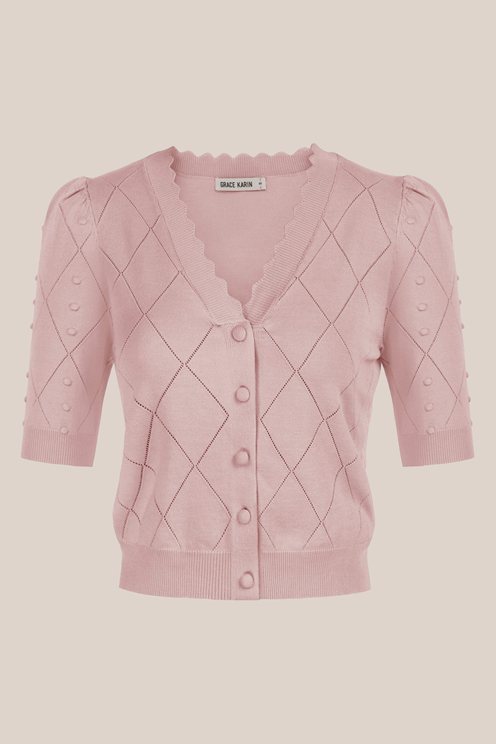 Grace Karin Ribbed Cuff Cardigan Button-up Knitwear - Pink