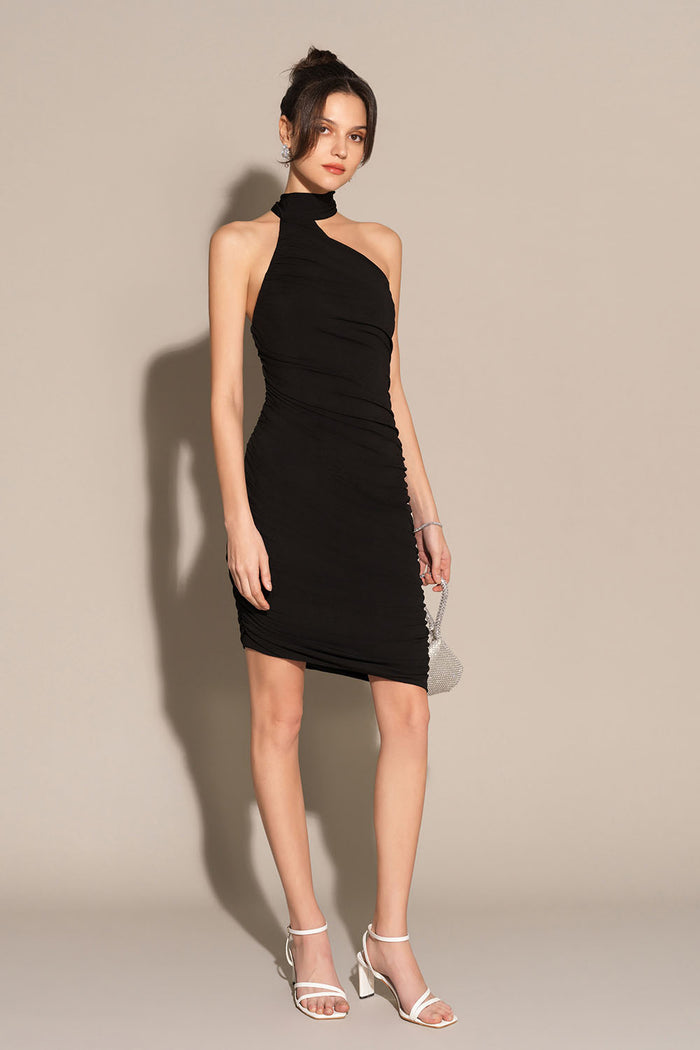 Grace Karin Ruched Irregular Hem Halterneck Bodycon Party Dress