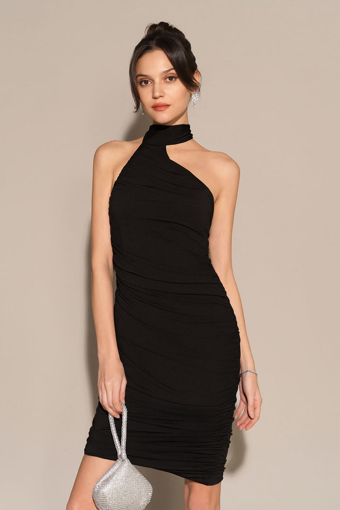 grace karin Ruched Irregular Hem Halterneck Bodycon Party Dress