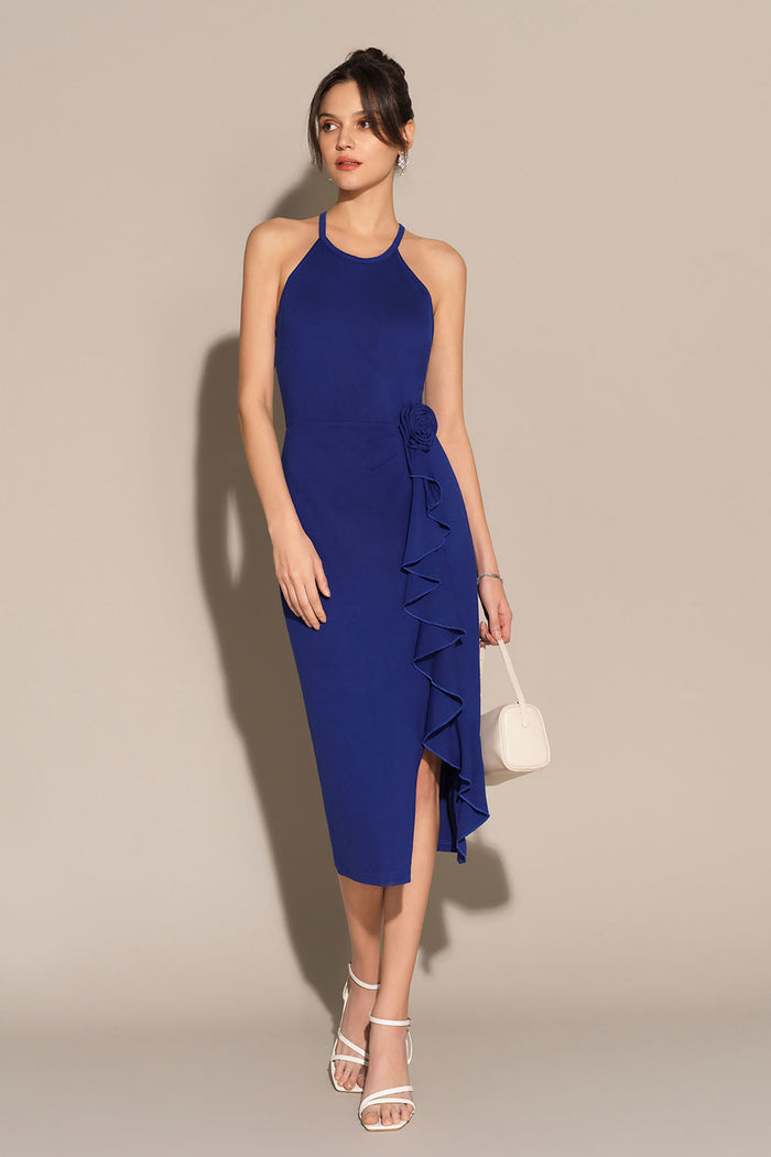 grace karin Ruffle & Flower Halter Bodycon Party Dress