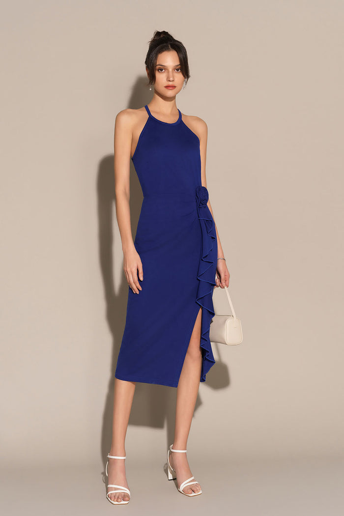 Grace Karin Ruffle & Flower Halter Bodycon Party Dress