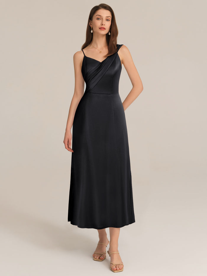 Grace Karin Satin Side Slit Asymmetric Straps Dress