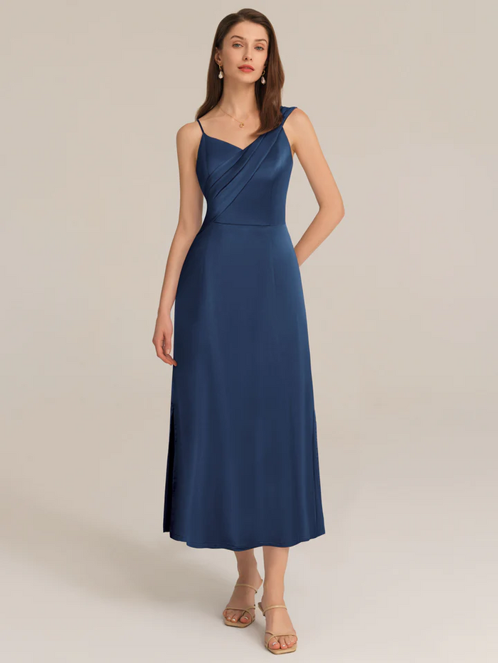 Grace Karin Satin Side Slit Asymmetric Straps Dress