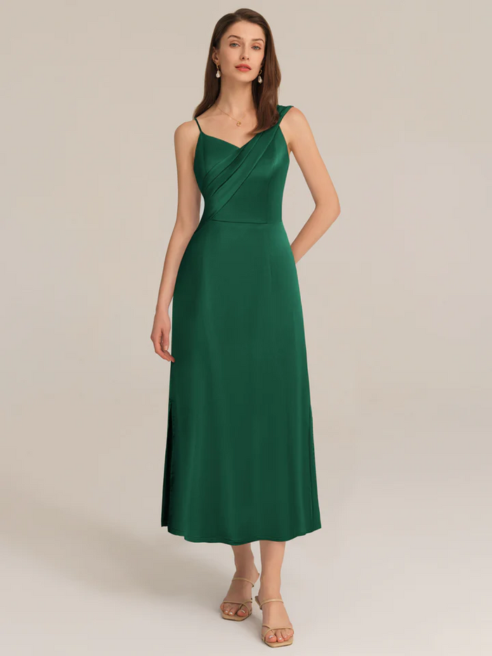 Grace Karin Satin Side Slit Asymmetric Straps Dress