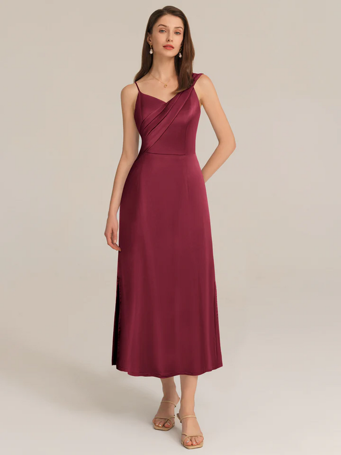 Grace Karin Satin Side Slit Asymmetric Straps Dress