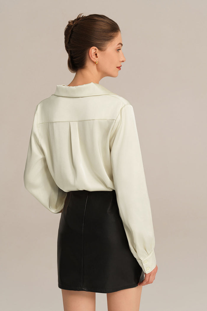 Grace Karin Satin Silk Blouse Loose Fit Comfy Tops - Beige