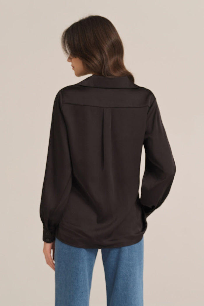 Grace Karin Satin Silk Blouse Loose Fit Comfy Tops - Black