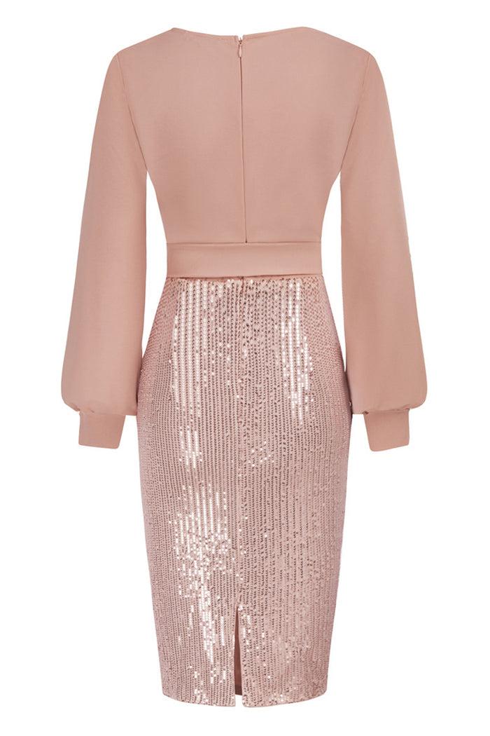 Grace Karin Sequin Long Sleeve Elegant Cocktail Party Dresses - Pink