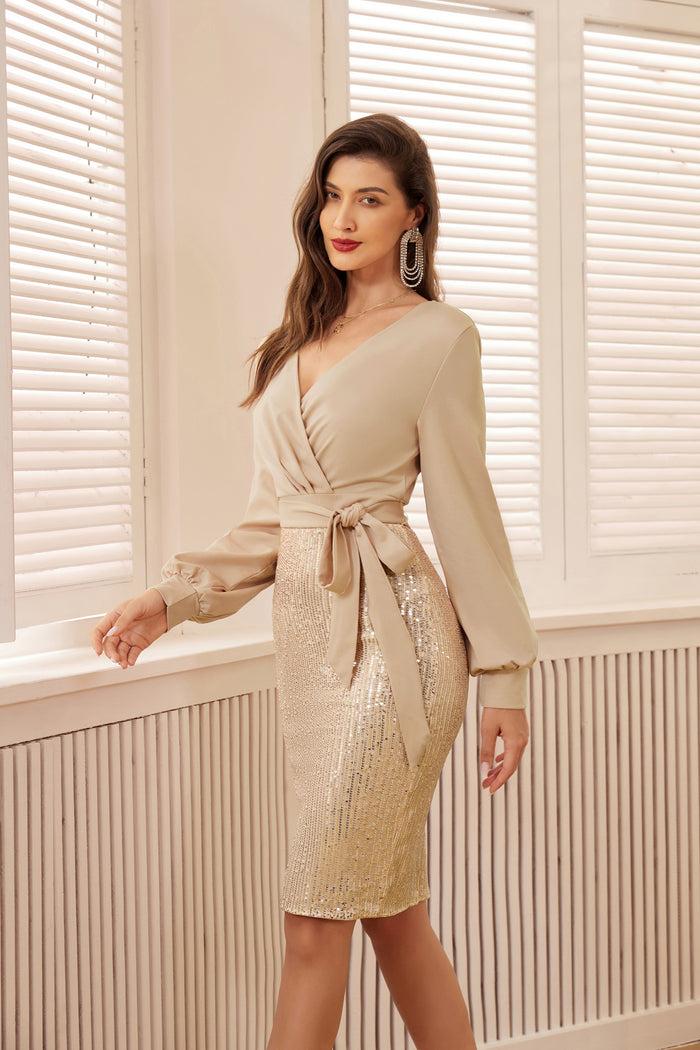 Grace Karin Sequin Long Sleeve Elegant Cocktail Party Dresses - Cold
