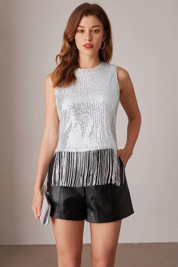 Grace Karin Sequin Sleeveless Crewneck Tassel Party Top