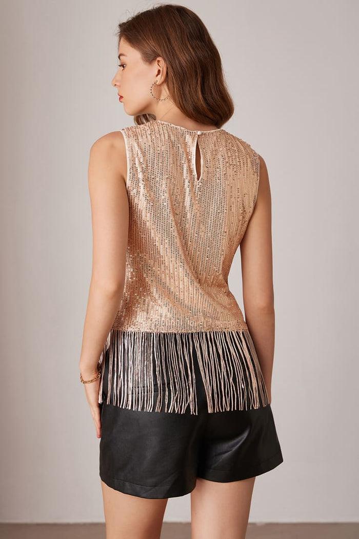 Grace Karin Sequin Sleeveless Crewneck Tassel Party Top