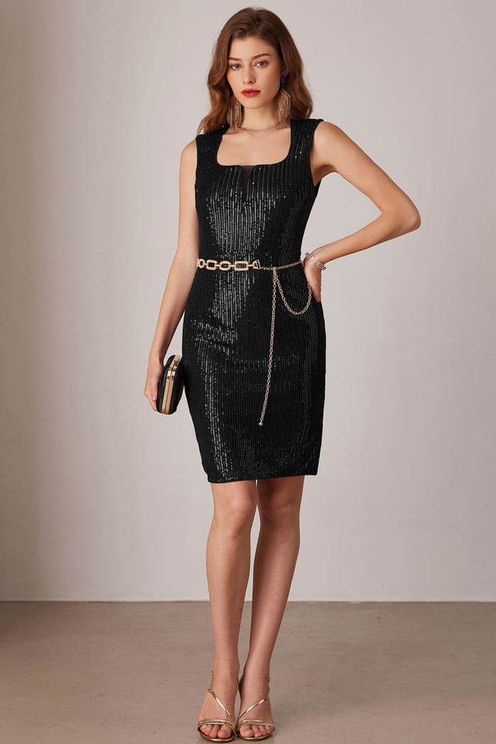 Grace Karin Sequin Square Neck Bodycon Knee Length Sparkly Glitter Cocktail Dress