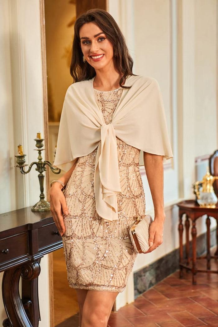 Grace Karin Sequin Sundress Cocktail Dresses With Chiffon Shrug