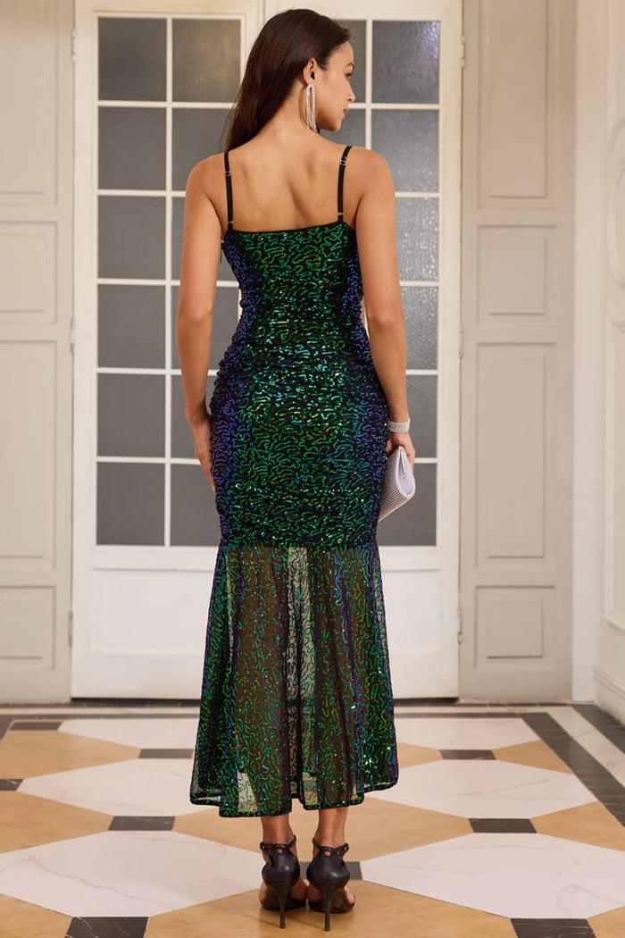 Grace Karin Sequined Mermaid Hem Ruched Bodycon Party Cami-Dress - Green