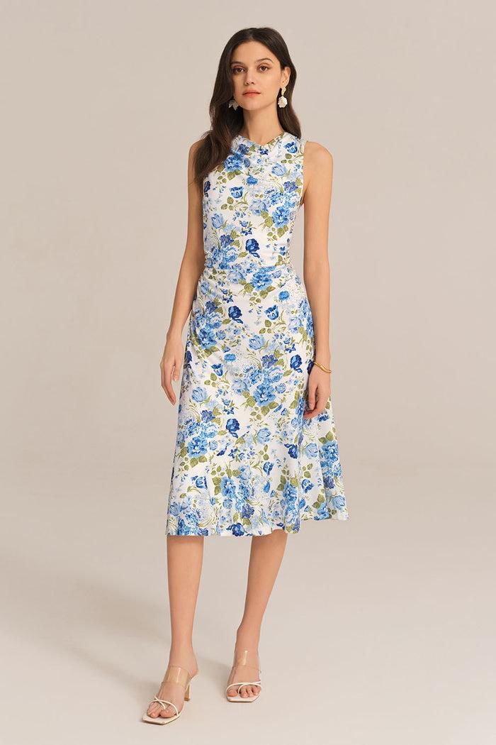 Grace Karin Sleeveless Cowl Neck Hollowed-out Back Dress - Blue