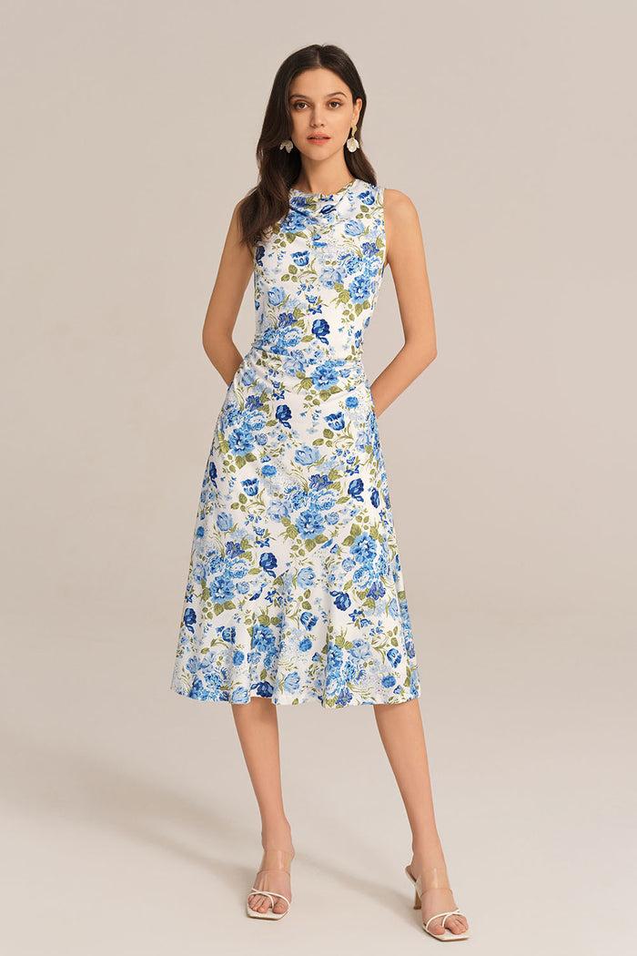 grace karin Sleeveless Cowl Neck Hollowed-out Back Dress - Blue