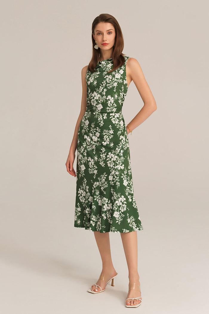 Grace Karin Sleeveless Cowl Neck Hollowed-out Back Dress - Green