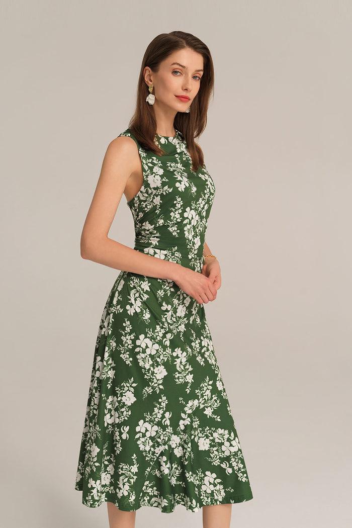 Grace Karin Sleeveless Cowl Neck Hollowed-out Back Dress - Green