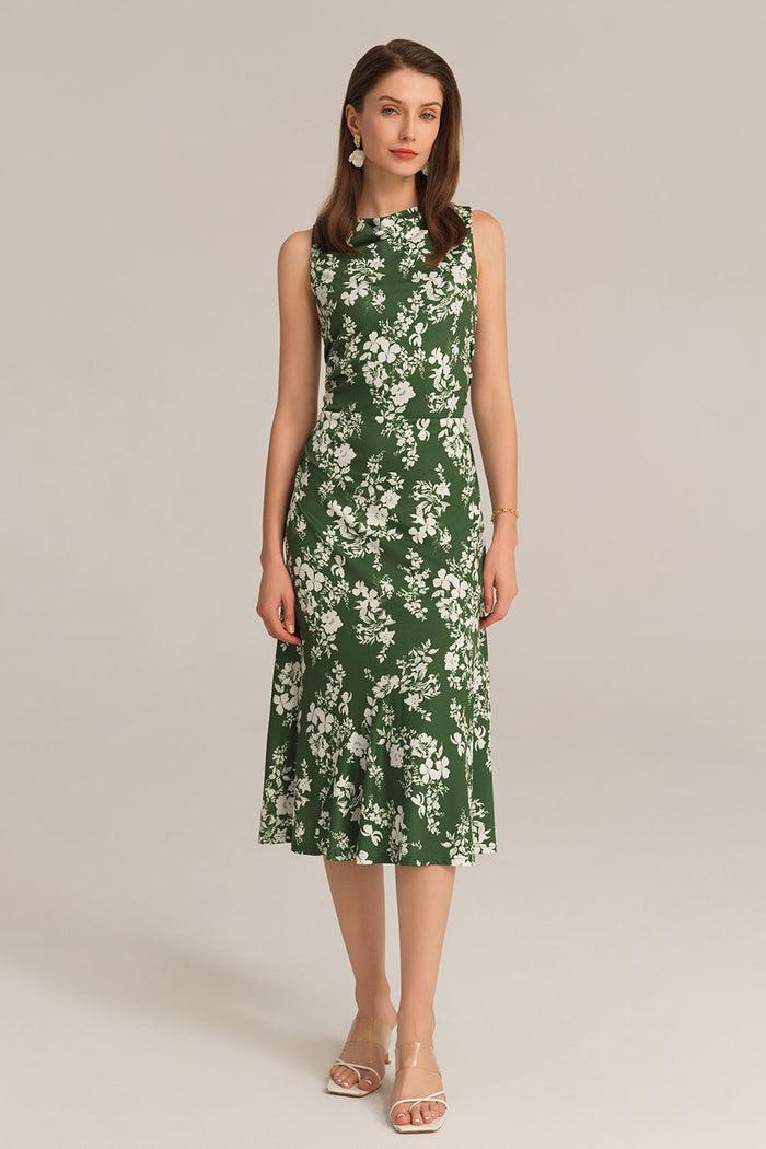 grace karin Sleeveless Cowl Neck Hollowed-out Back Dress - Green