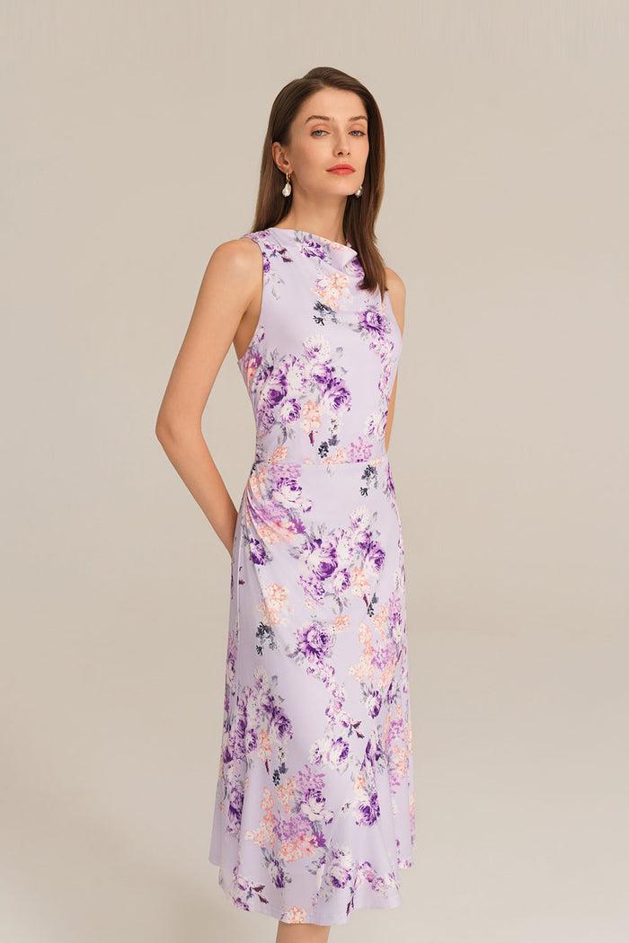 Grace Karin Sleeveless Cowl Neck Hollowed-out Back Dress - Purple