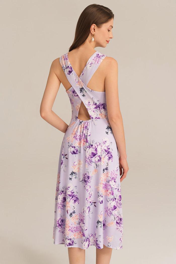 grace karin Sleeveless Cowl Neck Hollowed-out Back Dress - Purple