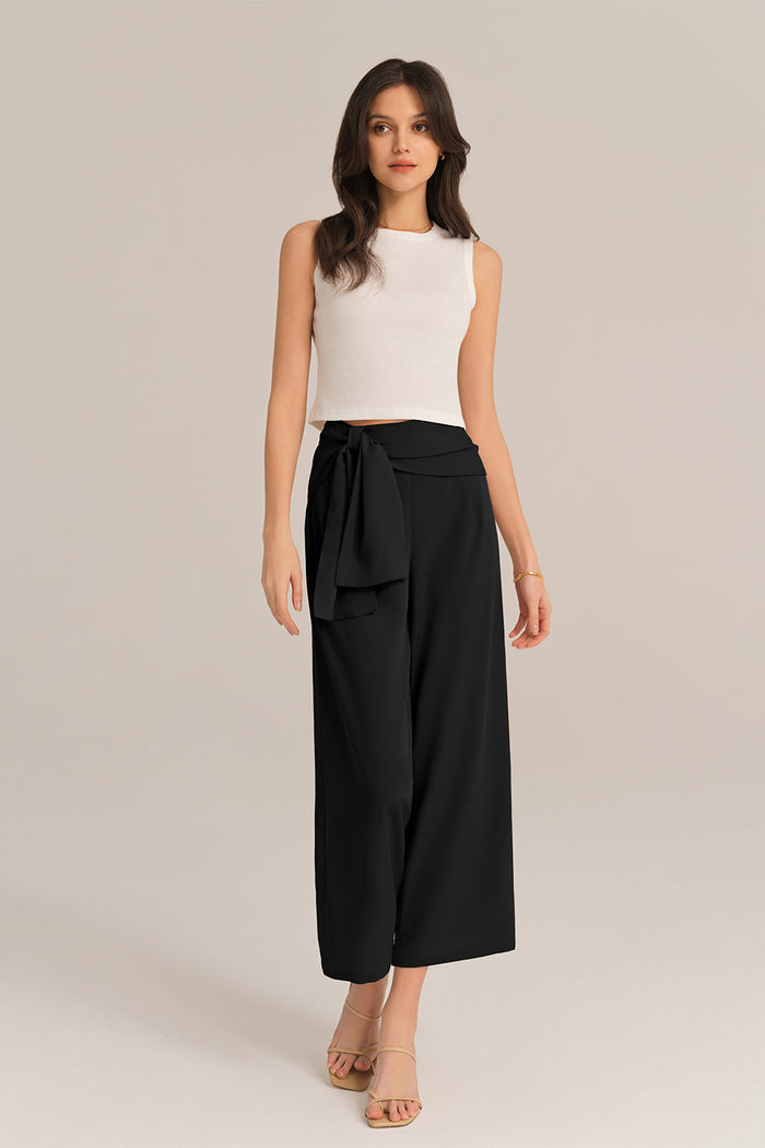 Grace Karin Straight-Legged OL Elastic Waist Ankle Length Pants - Black