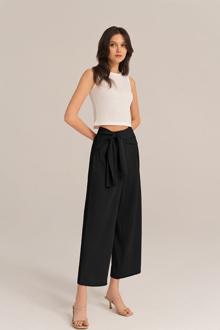 grace karin Straight-Legged OL Elastic Waist Ankle Length Pants - Black