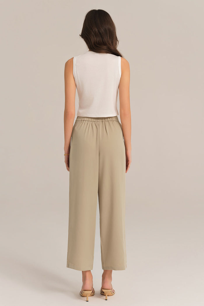 Grace Karin Straight-Legged OL Elastic Waist Ankle Length Pants - Beige