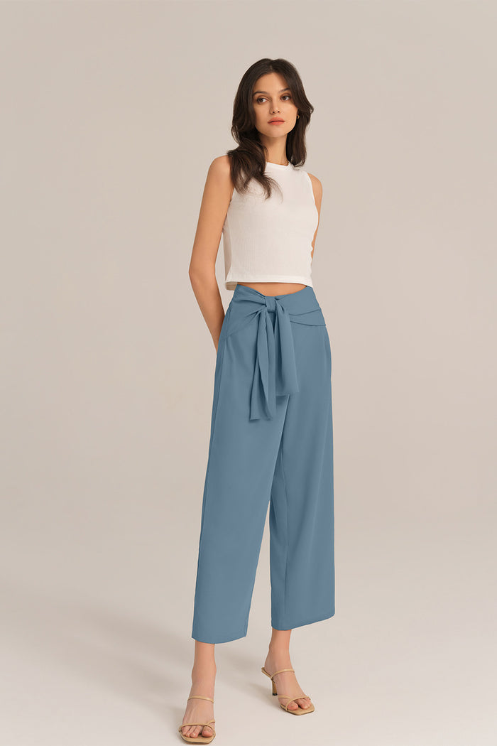 grace karin Straight-Legged OL Elastic Waist Ankle Length Pants - Blue
